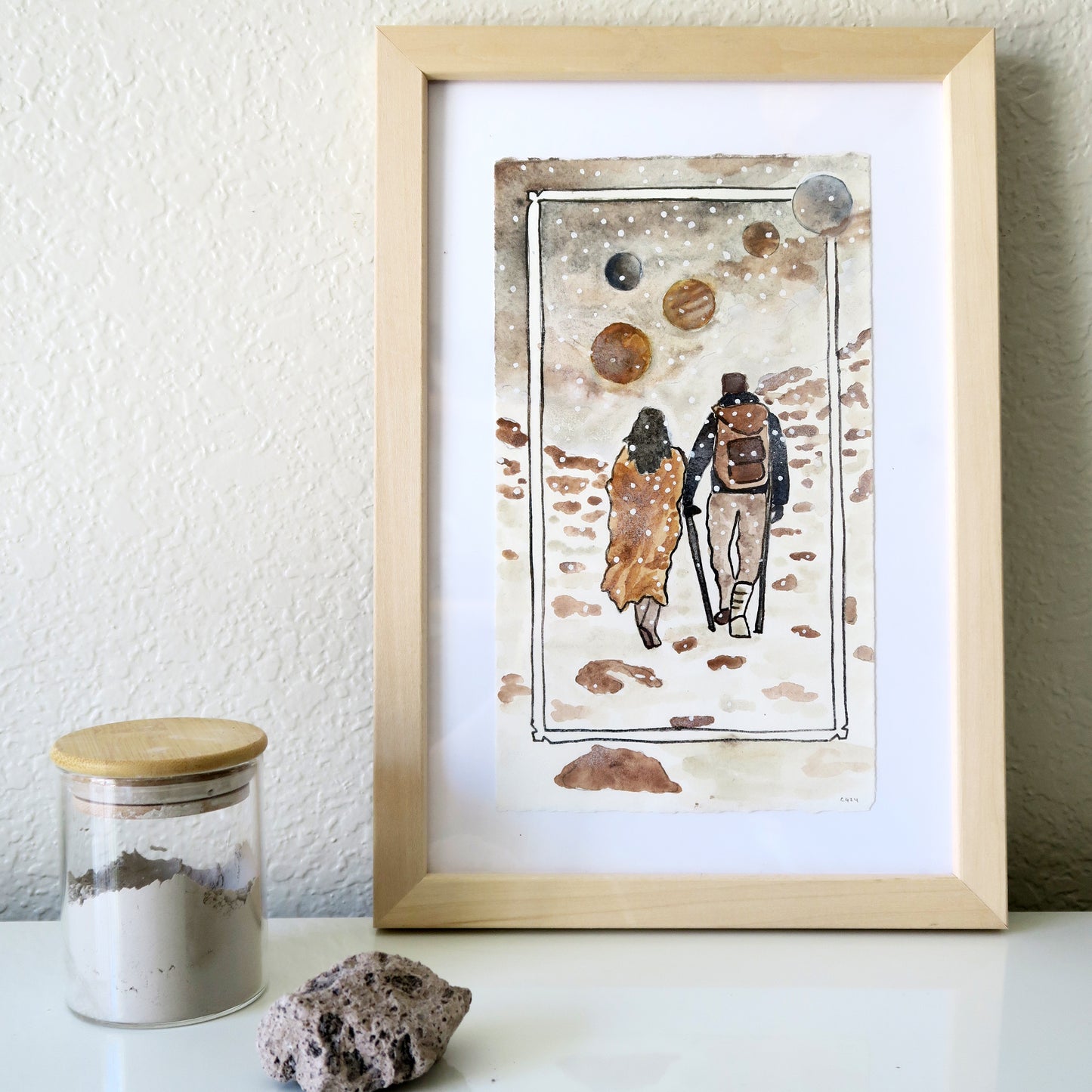 "Five of Coins" Framed Earth Pigment Painting