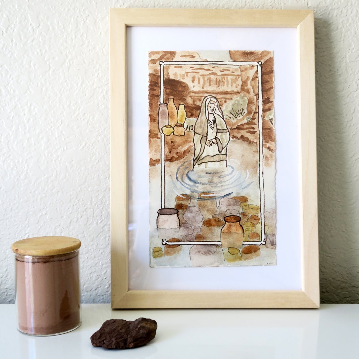 "Queen of Cups" Framed Earth Pigment Painting