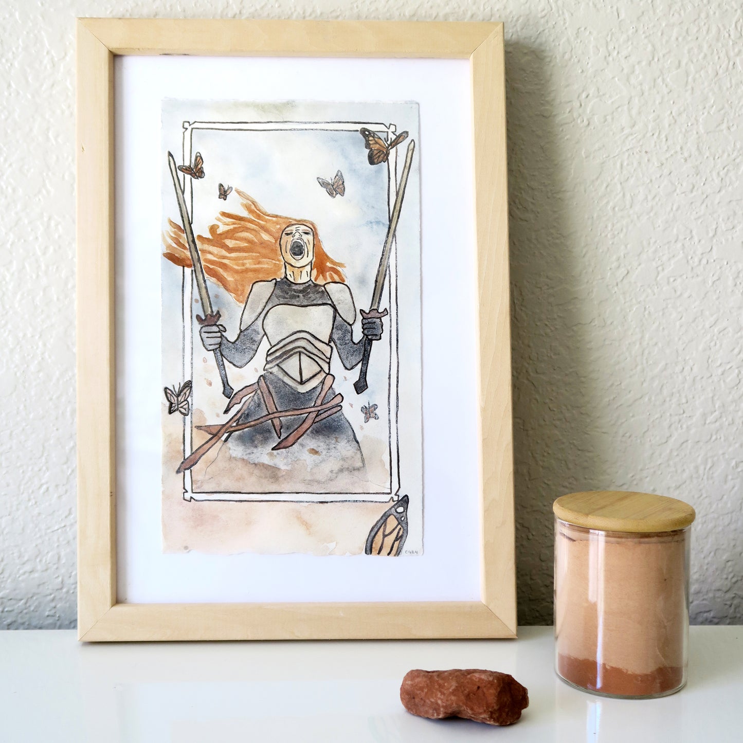 "Queen of Swords" Framed Earth Pigment Painting