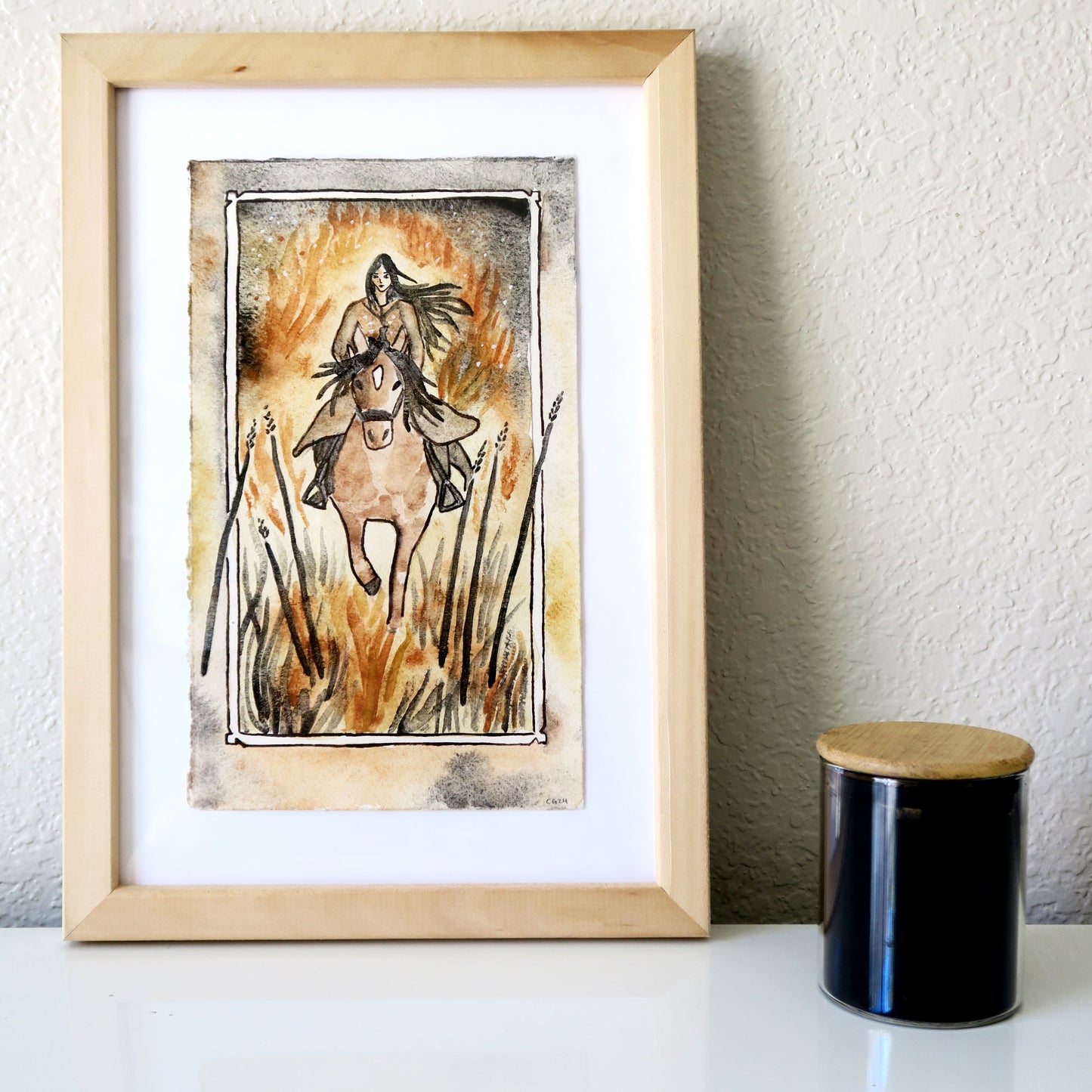 "Six of Wands" Framed Earth Pigment Painting
