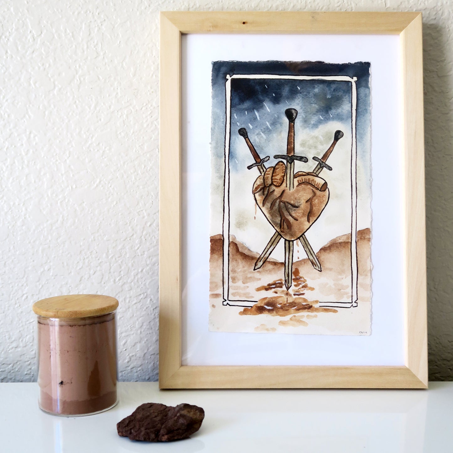"Three of Swords" Framed Earth Pigment Painting