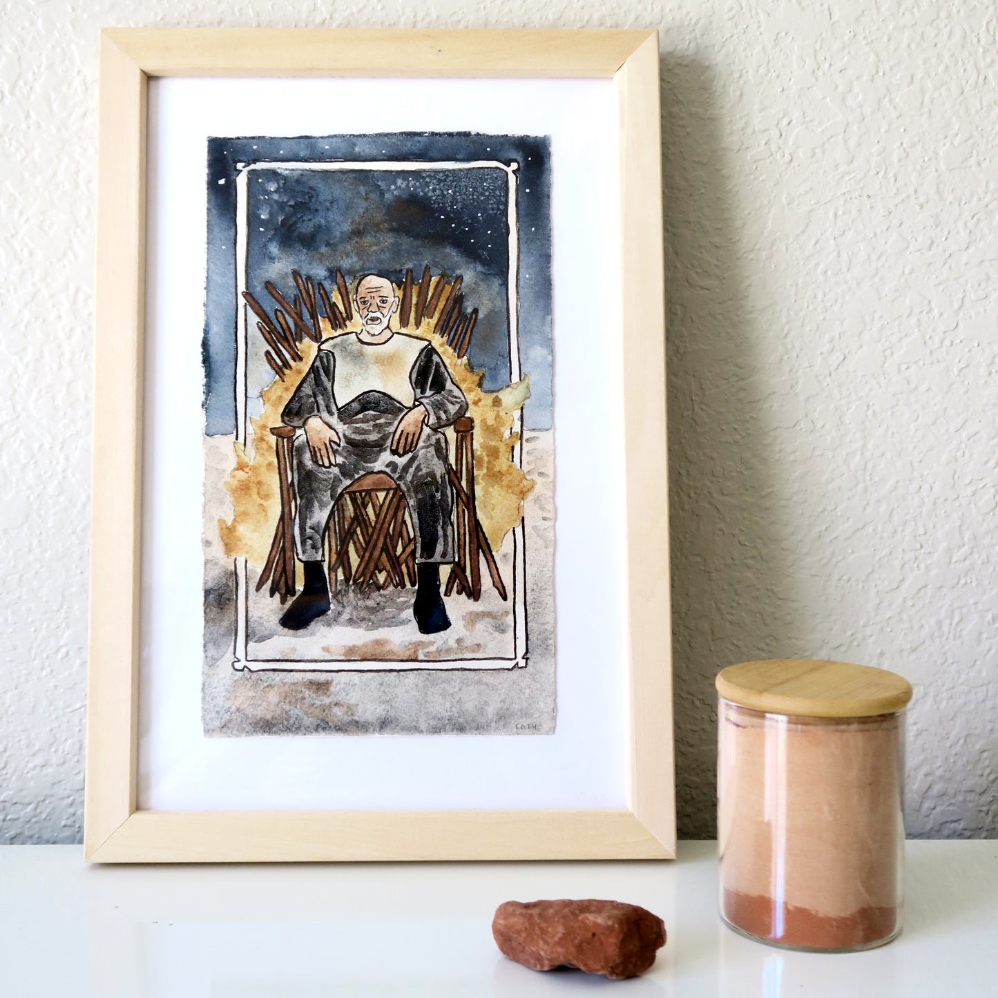 "King of Wands" Framed Earth Pigment Painting