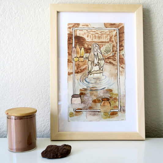"Queen of Cups" Framed Earth Pigment Painting