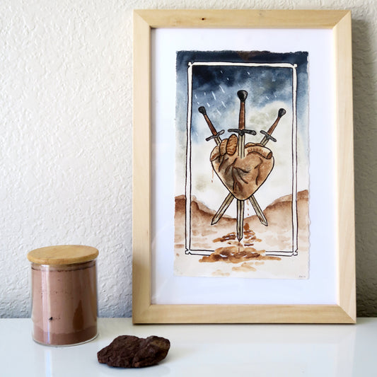 "Three of Swords" Framed Earth Pigment Painting